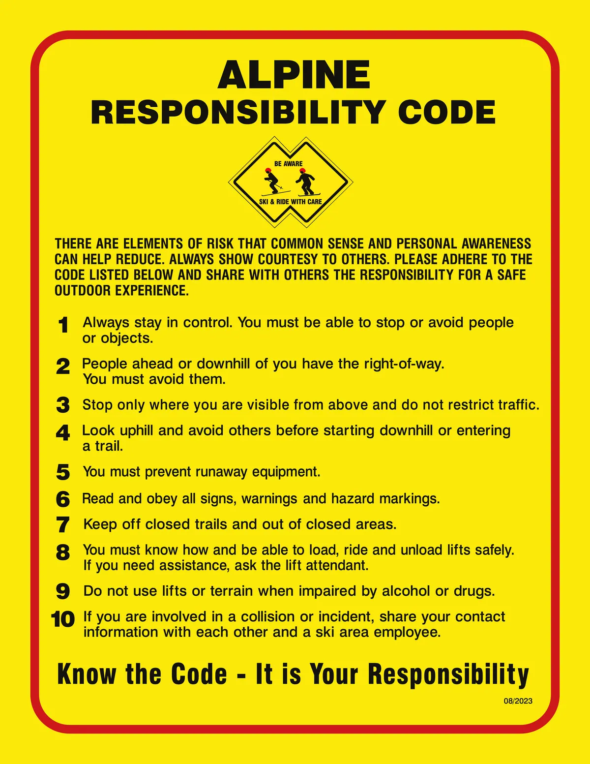 Alpine Responsibility Code sign