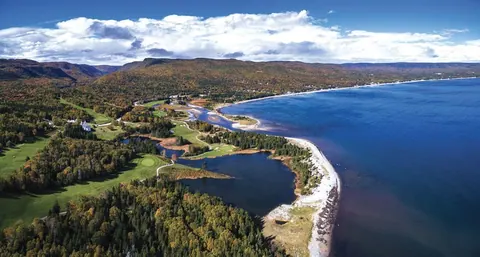 Aerial view of Highlands Links golf course along the shore