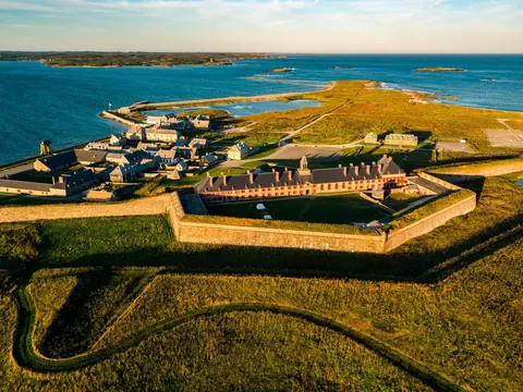Aerial view of the Fortress of Louisbourg by the sea