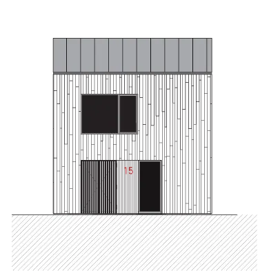 Front elevation drawing of a Cormorant Rock chalet