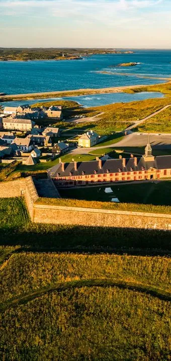 Aerial view of the Fortress of Louisbourg on the coast