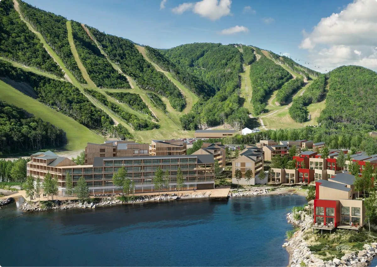 Rendering of the flagship hotel and village at the waterfront below the ski runs