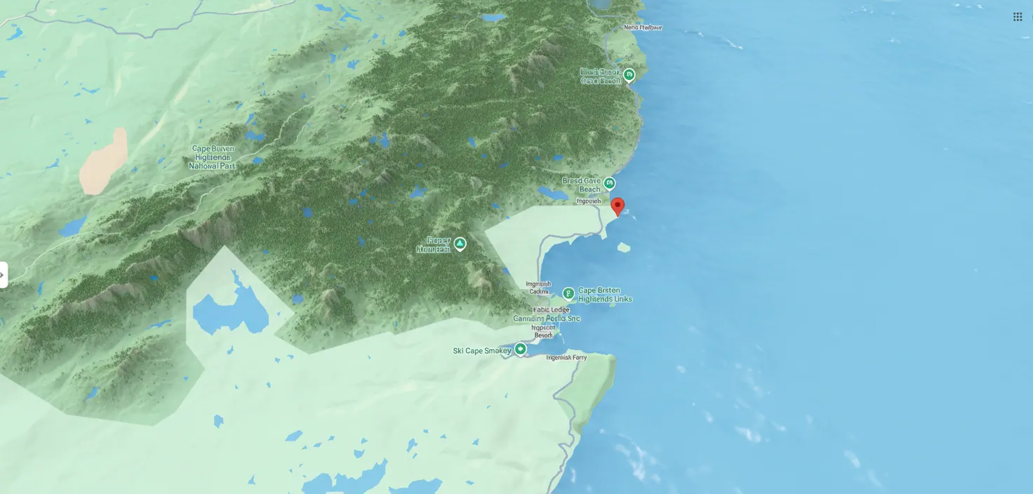 Map of the Cape Breton coast around Ingonish with Cape Smokey, Cormorant Rock and Red Head