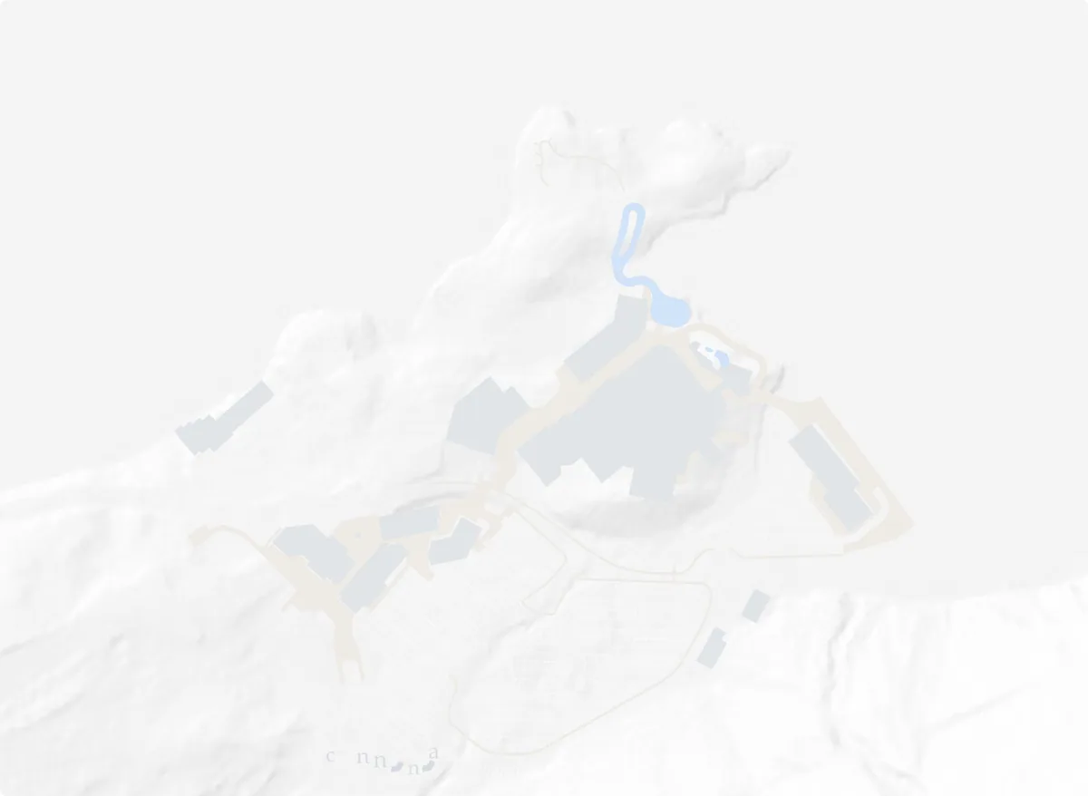 Seaside masterplan map: Moose Hotel, ski lodge, flagship hotel, marina and Cormorant Rock at the foot of the mountain