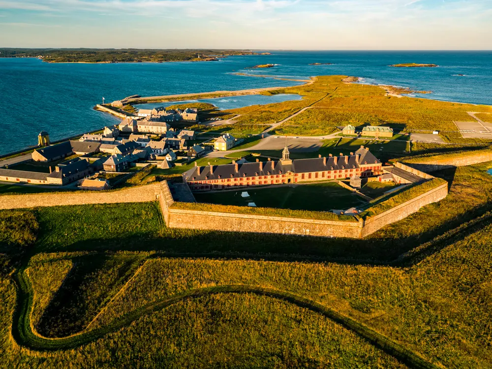 Aerial view of the Fortress of Louisbourg on the coast